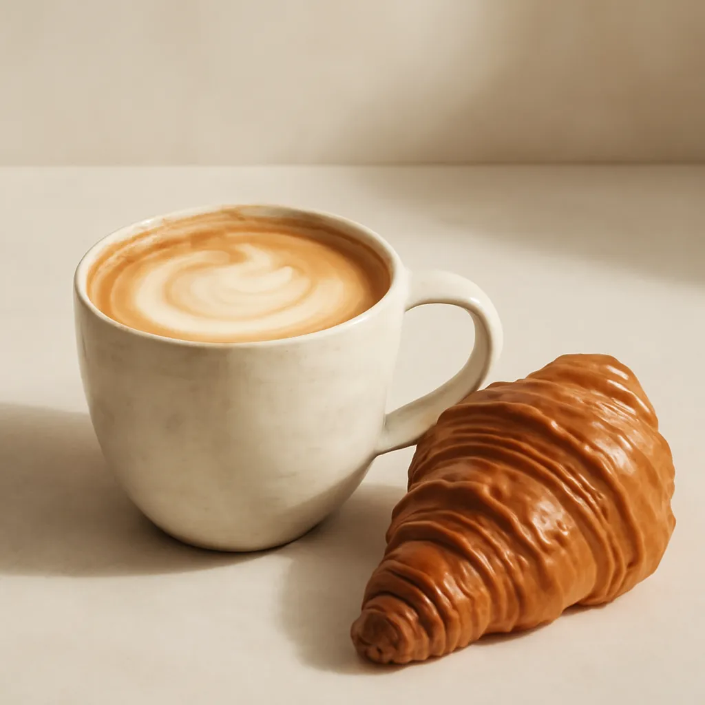 A cappuccino and a flaky croissant